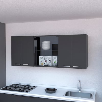 Shelton 59-inch Two Center Glass Doors Wall Cabinet