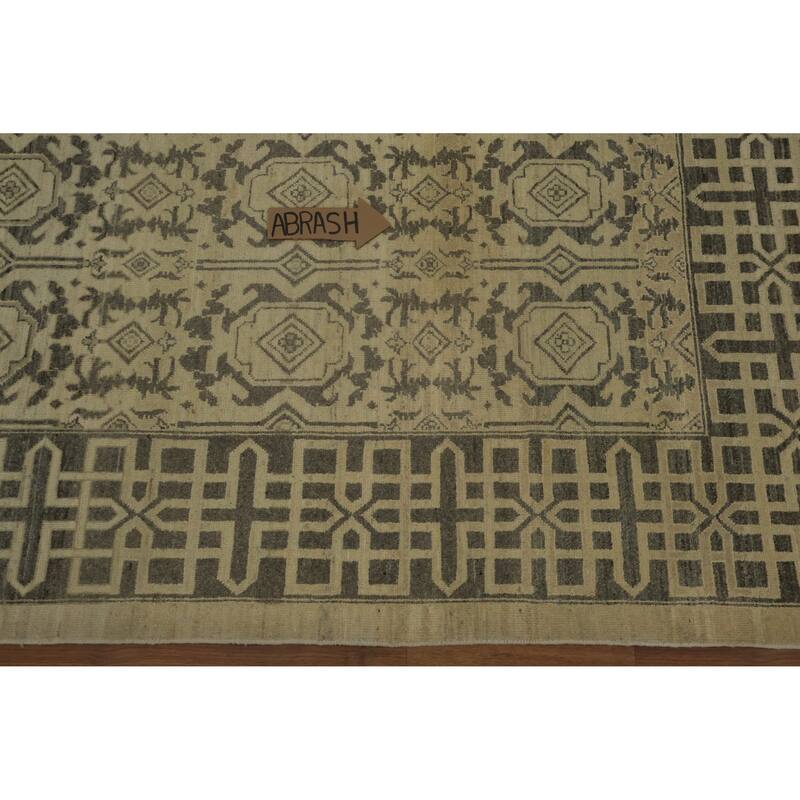 Hand Knotted Oriental 100% Wool Carpet Traditional Geometric Beige & Ivories Peshawar Area Rug - 10' 0'' X 8' 1''