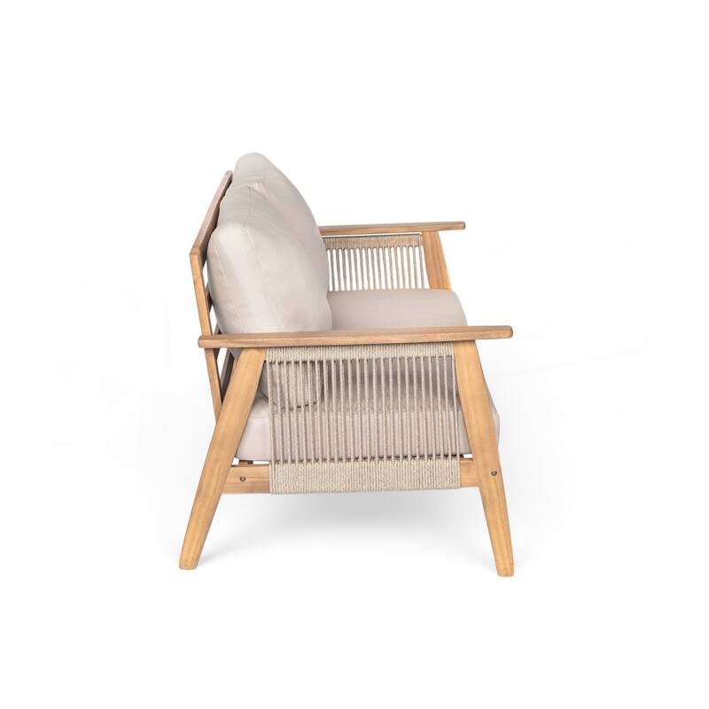 Outdoor 2-piece Acacia Wood and Rope Patio Chat Set