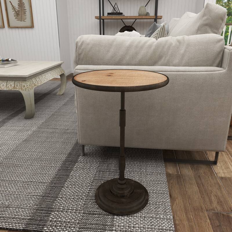 Bronze Metal Side End Accent Table with Brown Wood Top