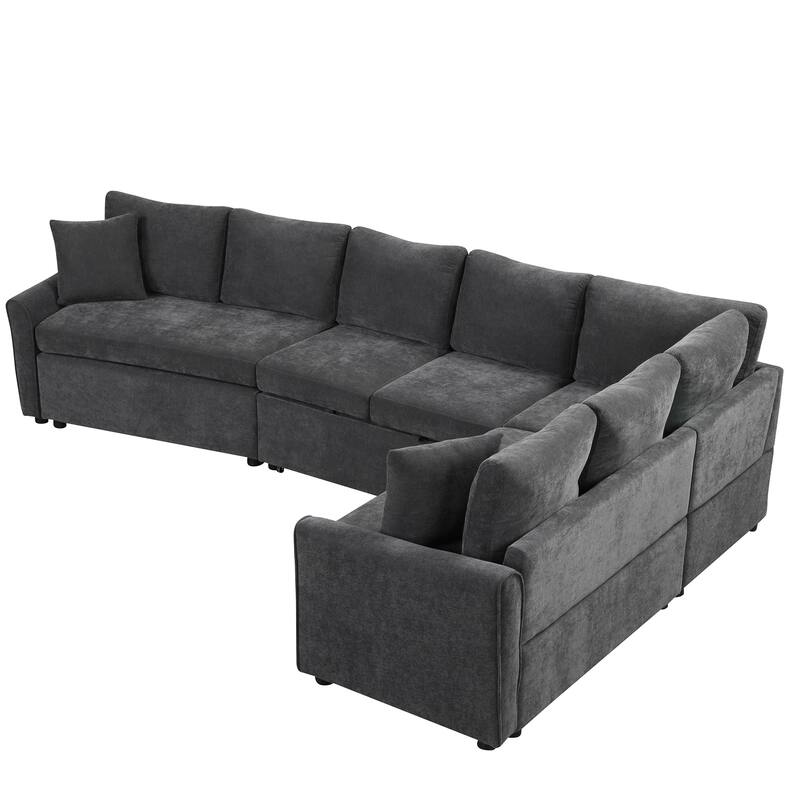 L-shaped Sofa Convertible Sofa Bed Pull Out Sofa Sleeper with Two Back Pillows, Two USB Ports and Two Power Sockets