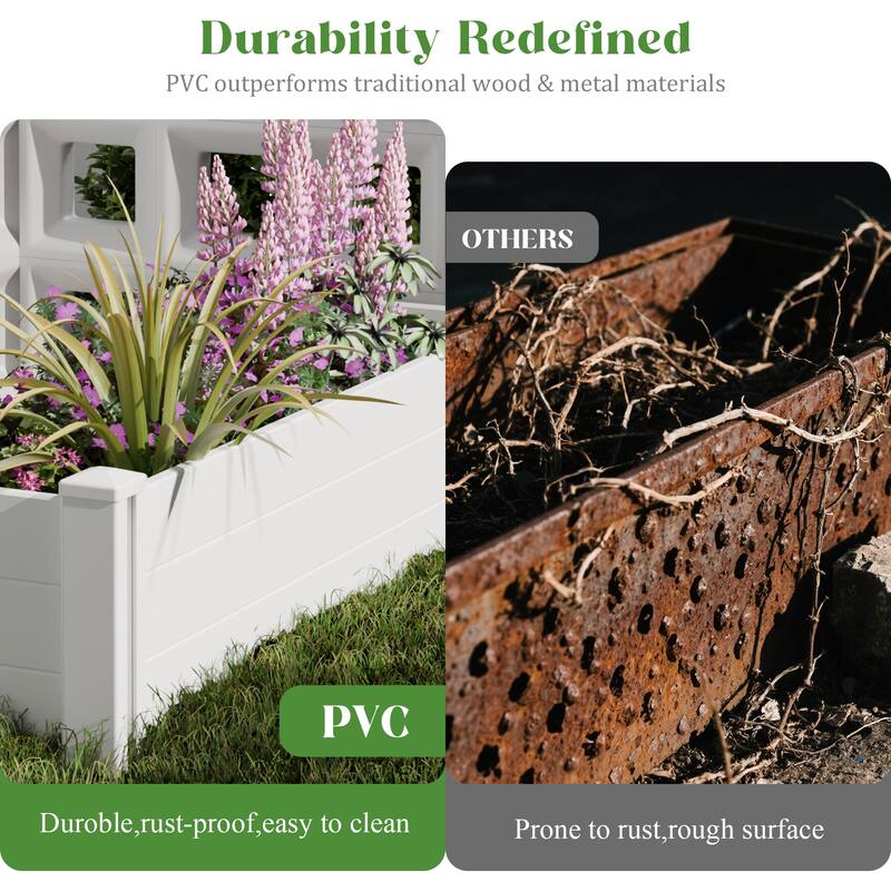 Outdoor PVC Privacy Raised Garden Bed Panels Planter Box With Ground Stakes