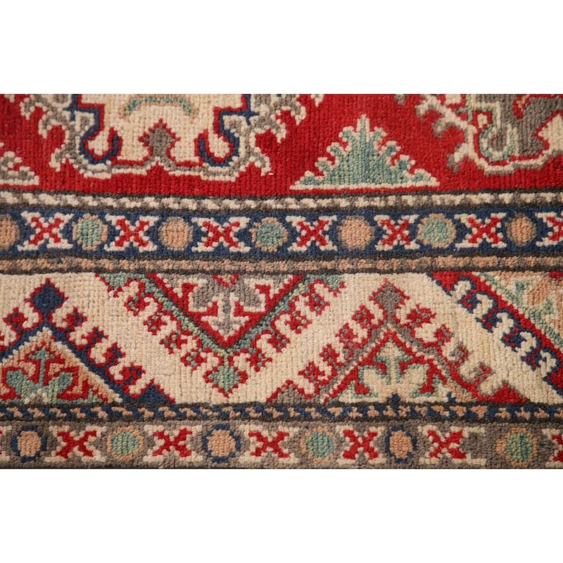 Geometric Red Kazak Runner Rug Handmade Oriental Wool Carpet - 2'9" x 10'8"