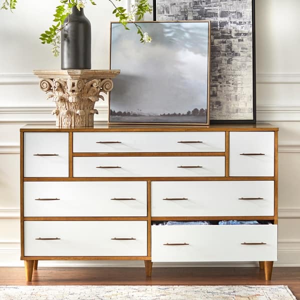Lifestorey Ana Mid Century Modern 8 Drawer Dresser White: Mid-Century Style, Brass-Finished Handles, Bedroom Storage Lifestorey Ana Mid Century Modern 8 Drawer Dresser White: Mid-Century Style, Brass-Finished Handles, Bedroom Storage
