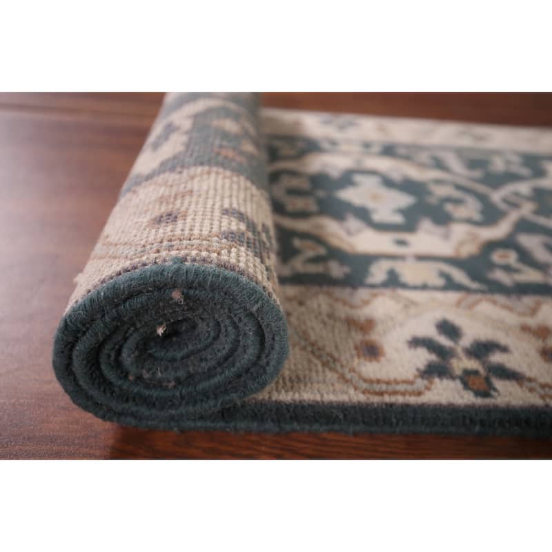 Green Oushak Indian Runner Rug Hand-Knotted Wool Carpet - 2'5"x 11'7"