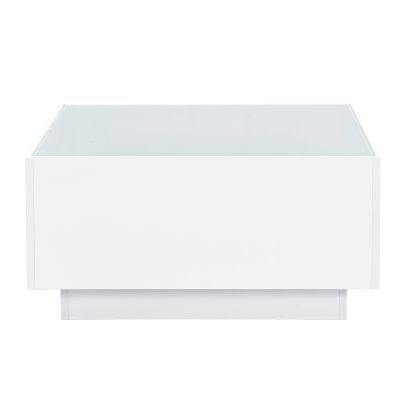 Square Coffee Table with LED Strip Lights, Modern Center Table with Frosted Tempered Glass Top for Living Room
