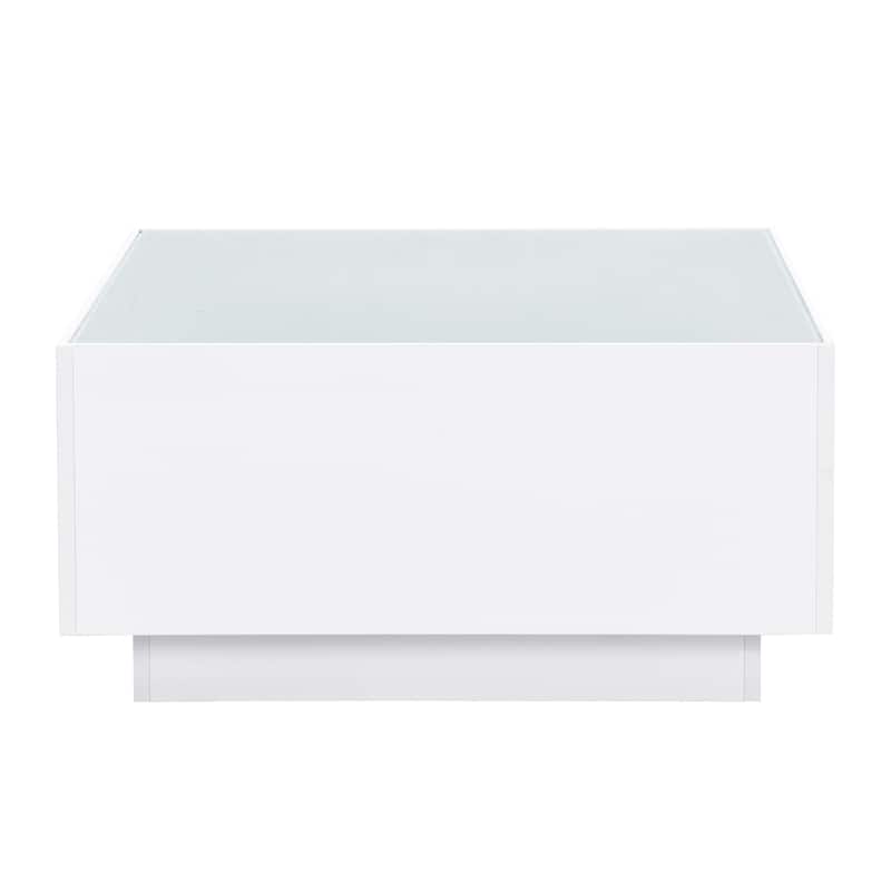 Square High Glossy Coffee Table with LED Strip Lights and Tempered Glass Top