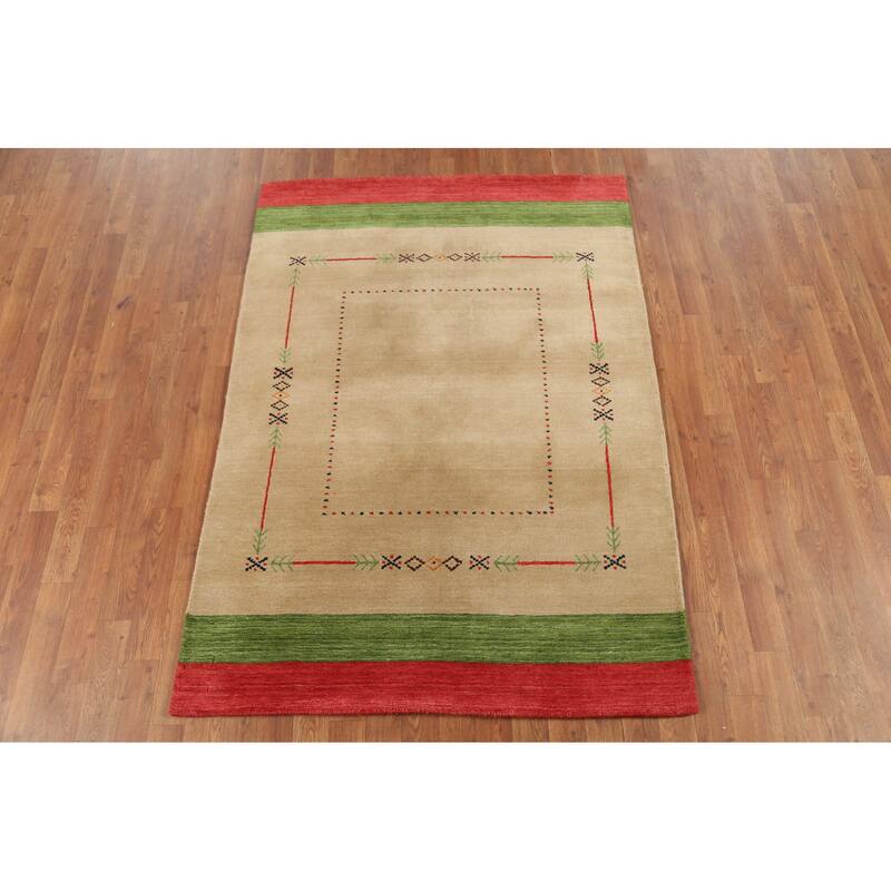 Striped Gabbeh Indian Accent Rug Handmade Wool Carpet - 4'0"x 5'9"