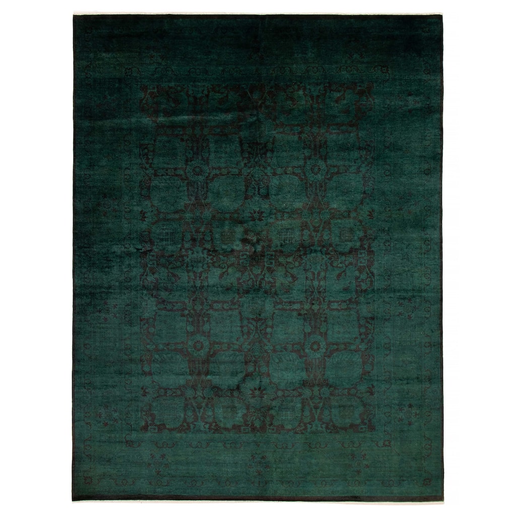 ECARPETGALLERY Hand-knotted Vibrance Dark Green Wool Rug - 9'0 x 11'10