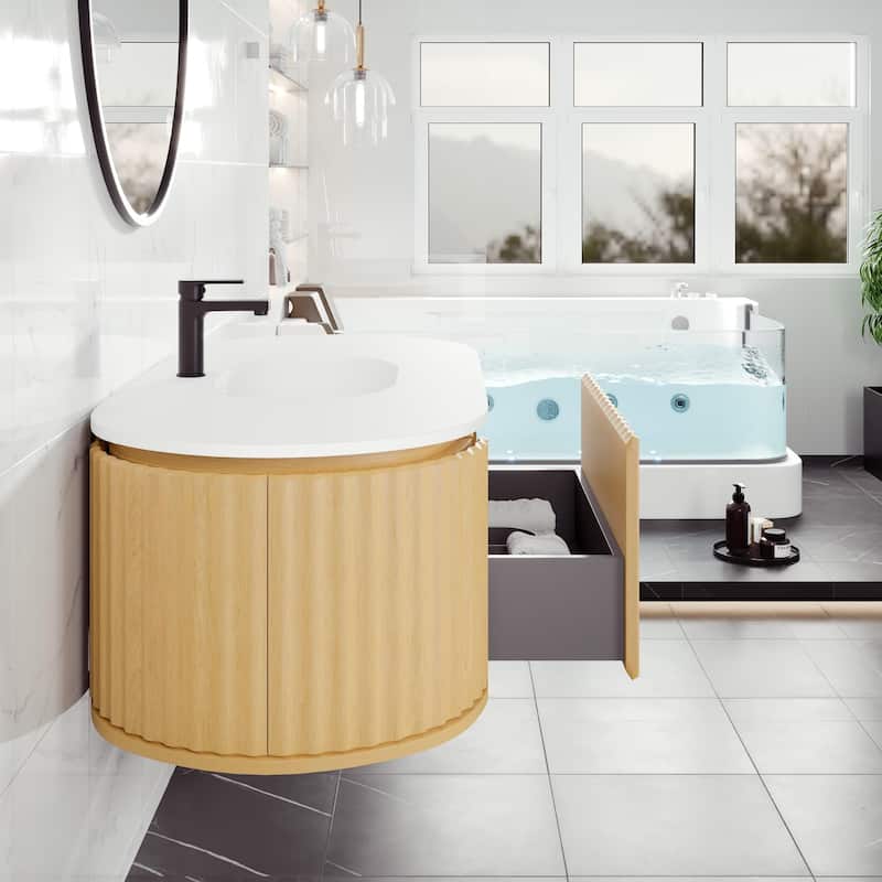 Eviva Haven 48"W Oak Wallmount Bath Vanity with Integrated Sink