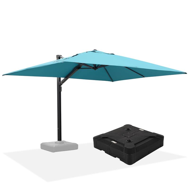 PURPLE LEAF Sturdy Heavy-duty Patio Cantilever Offset Umbrella 360-degree Rotation with Base - 10x13ft-Blue