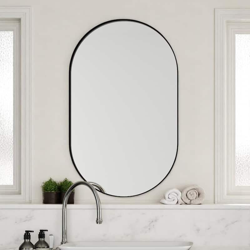 Oval Bathroom Medicine Cabinet 20x34 Inch, Recessed or Wall Mounted Mirror Cabinet with Metal Frame and Storage - Black