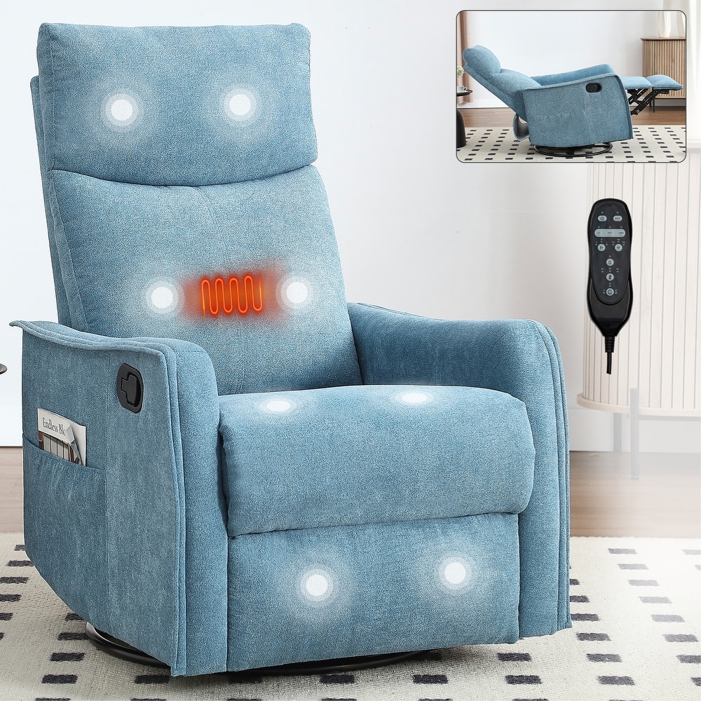 Heat Massage Manual Recliner Chair with Rocker and Swivel in Fabric for Living Room