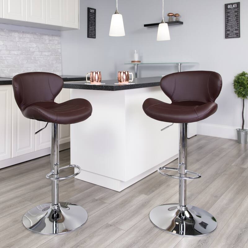 Modern Low-back Height-adjustable Chrome/Vinyl Barstools (Set of 2)