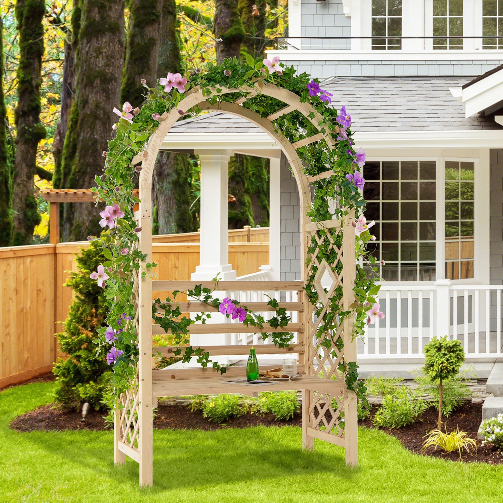Corner Garden Garden Arch Seat 81in Garden Arch With Bench Wooden Garden  Arbor Archway Trellis Bed Bath Beyond 36987133