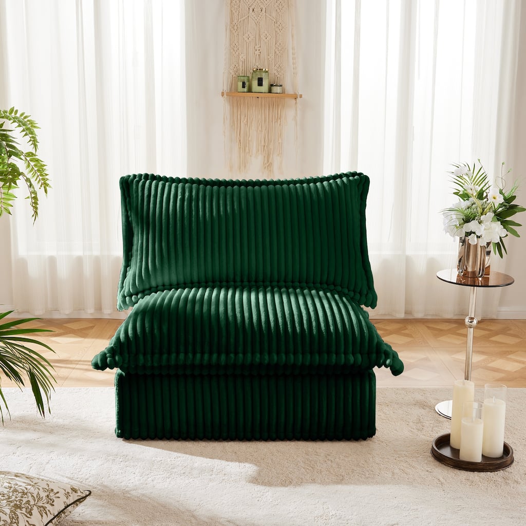 Single Corduroy Deep Seat Armless Accent Chair