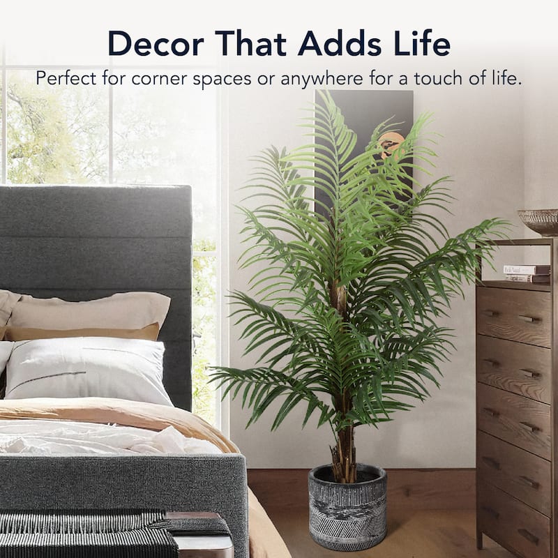 American Art Decor Artificial Palm Tree in Cement Pot Faux Plant for Home or Office - 60"