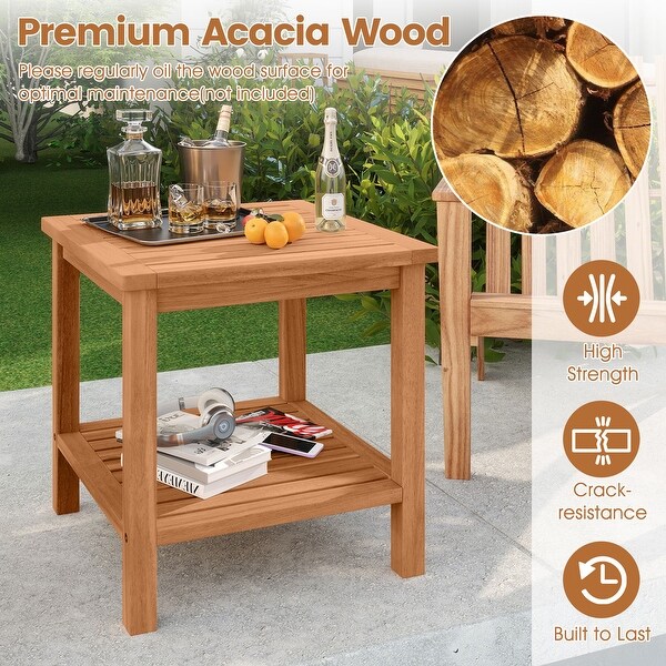 Gymax 2PCS 2-Tier Patio Acacia Wood Side Table w/ Slatted Tabletop