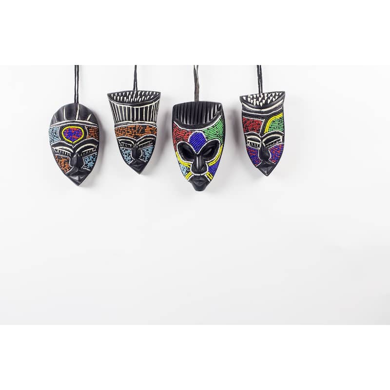 Novica Handmade Melowo African Beaded Wood Masks (Set Of 3)