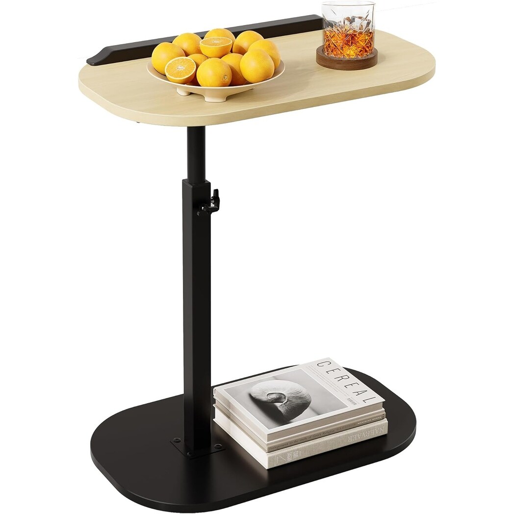 Adjustable Height C-Shaped End Table with 360° Swivel Top, Anti-Drop Rod, and Lightweight Design for Sofa, Bed, or Living Room