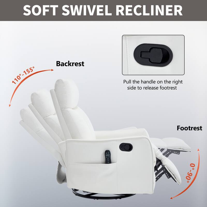 Heat Massage Manual Recliner Chair with Rocker and Swivel in Faux Leather for Living Room