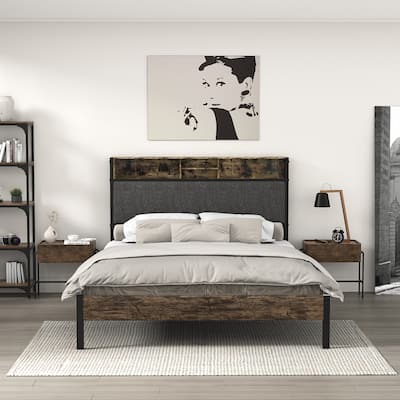 Wayna Gray Polyester Blend Upholstered Headboard With USB Port&Storage