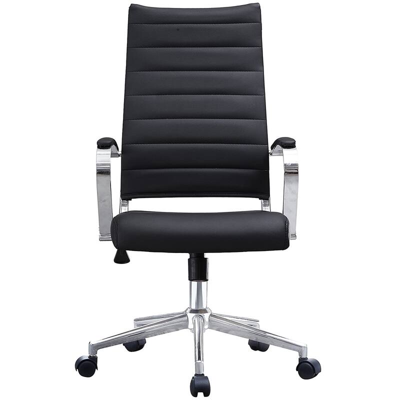 Modern High Back Office Chair Ribbed PU Leather Swivel Tilt Conference Room Computer Desk Cushion Seat Boss