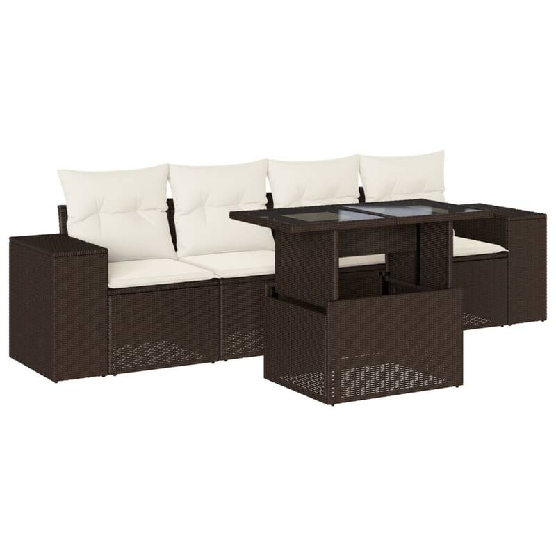 vidaXL Patio Sofa Set with Cushions Outdoor Furniture 5 Piece Poly Rattan - 21.7 x 39.4 x 28.7