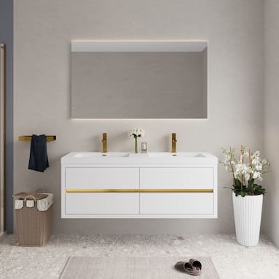 ABRUZZO 60" Floating Bathroom Vanity Double Sink with Stone Resin Top Four Soft Close Drawers