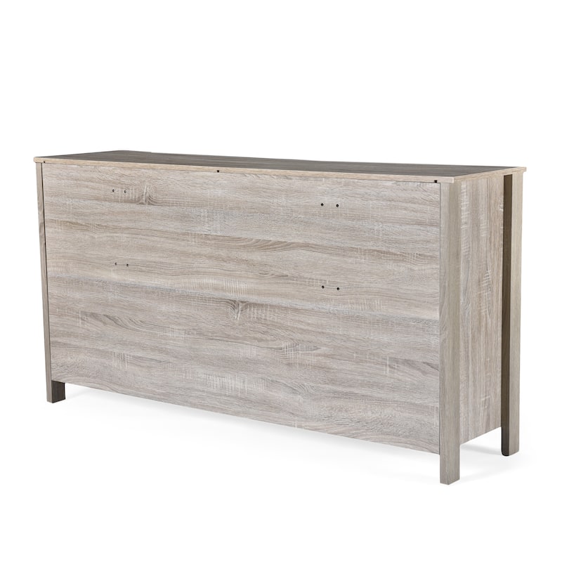 Roomfitters 6-Drawer Wide Dresser, Modern Wood Storage Chest with Metal Handles, Bedroom Accent Organizer, Oak