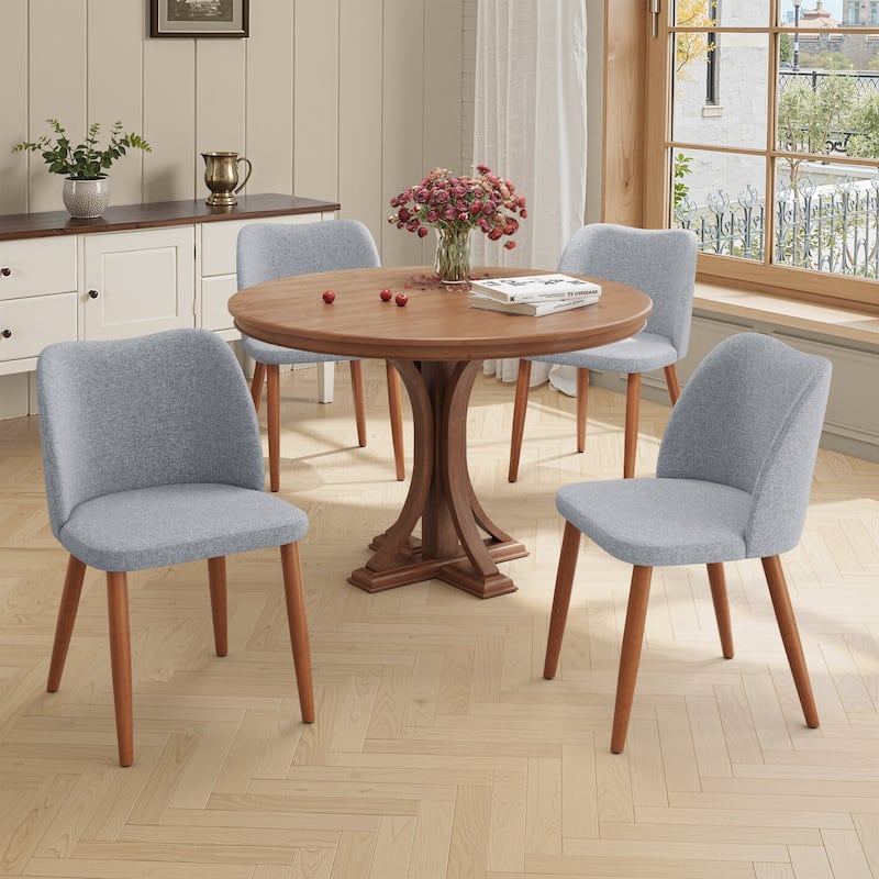 Modern Upholstered Dining Chairs with Padded Seat and Wood Legs