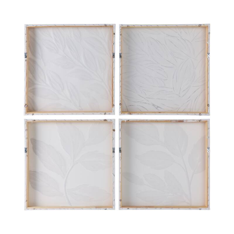 Canvas Wall Art Modern Textured Leaf Design (Set of 4) - 20" Ivory