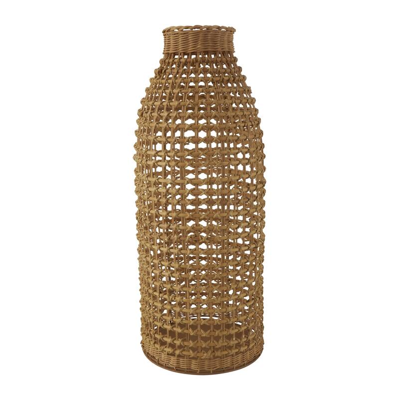Rattan Handmade Woven Decorative Vase with Open Framed Grid Design - Brown - Roche River Decor