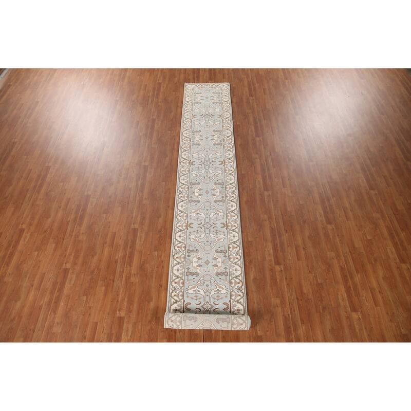 Floral Oushak Oriental Runner Rug Handmade Wool Carpet - 2'7"x 15'8"