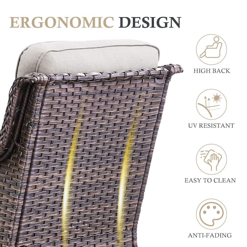 Arcadia 5-Piece Wicker Patio Set with 4 Swivel Glider Chairs and Square All-Iron Fire Pit