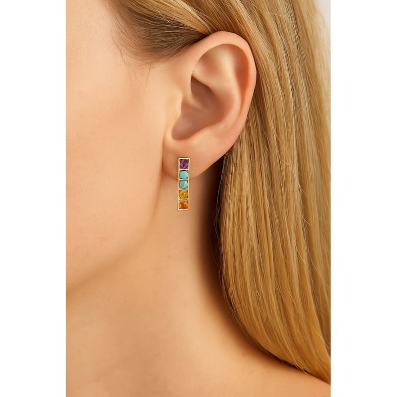Multi Color Crystal Bar Earrings - 1" long