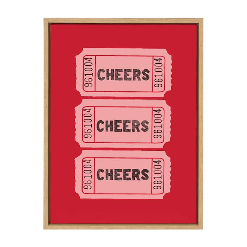 Kate and Laurel Sylvie Cheers Pink Red Ticket Framed Canvas by Alli Standefer