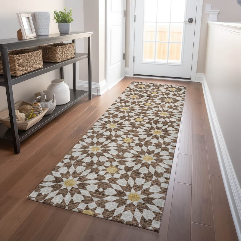 Premium Washable Super Soft Modern Mosaic Mayfield Rug - Chocolate - 2' 3" x 7' 6"