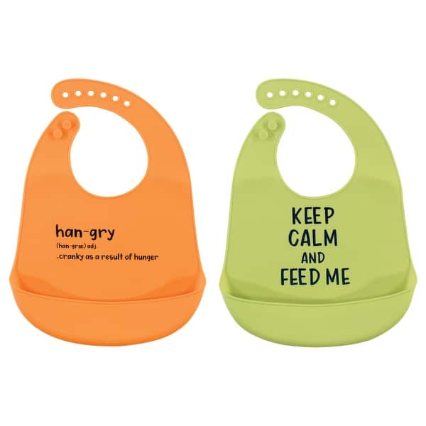 slide 1 of 1, Hudson Baby Infant Silicone Bibs 2pk, Hangry, One Size - Hangry - One Size One Size - Hangry