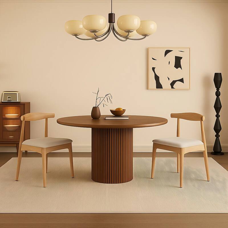 Mid Century Dining Room Chairs Set of 2,Wood and Fabric Upholstered For Dining Chairs