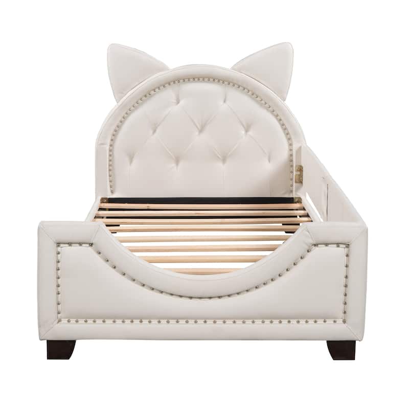 Adorable Twin Daybed with Plush Ears Headboard, White/Pink