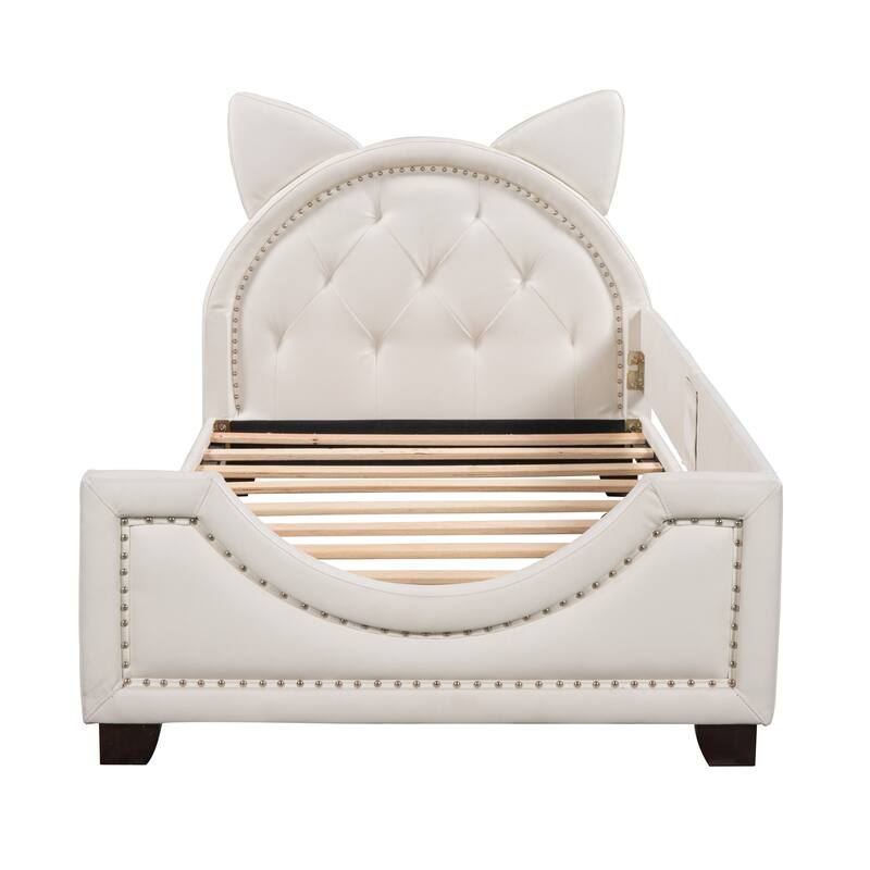 Twin Size Upholstered Daybed with Ears Shaped Headboard