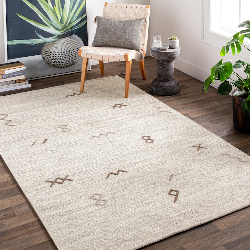 Livabliss Arguello Wool Grey Tribal Area Rug - 8' x 11' - 8' x 11' - Ivory