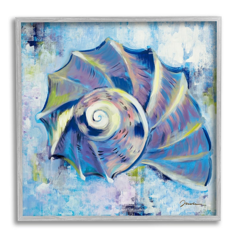 Stupell Abstract Blue Nautilus Framed Giclee Art Design by Liz Jardine - 17 x 17 - Grey