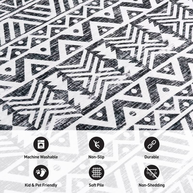 World Rug Gallery Contemporary Distressed Geometric Machine Washable Area Rug