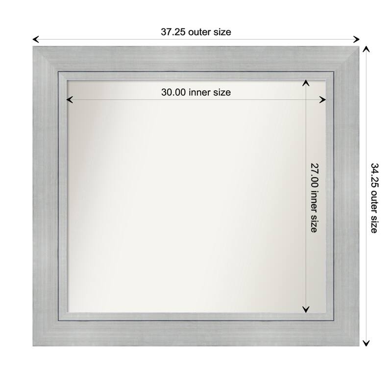 Romano Silver Framed Non-Beveled Custom Wall Mirror, Bathroom Vanity Mirror - Outer Size: 37.25 x 34.25