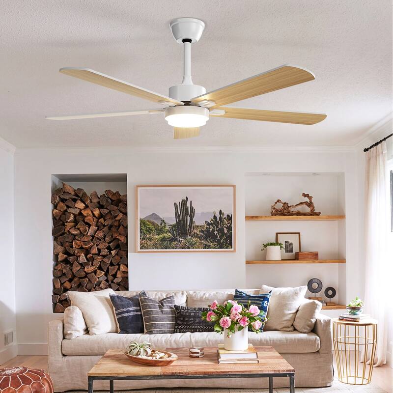 Modern Farmhouse Large Ceiling Fan with Integrated Light and Remote, Ceiling Fan with Timer and 6-speed Wind