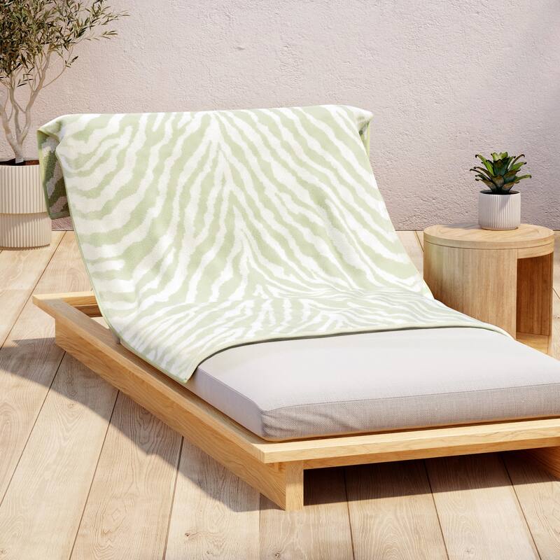 Linery & Co. 100% Cotton Oversized Summer Beach Towels - Single Oversized - 36" x 68" - Sage Green / Light Sage Green Zebra