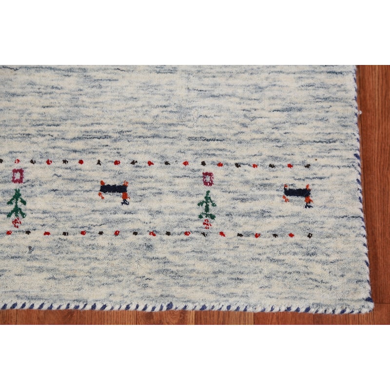 Hand Knotted Oriental 100% Wool Carpet Tribal Animal Pictorial Beige & Ivories Gabbeh Runner Rug - 9' 11'' X 2' 5''