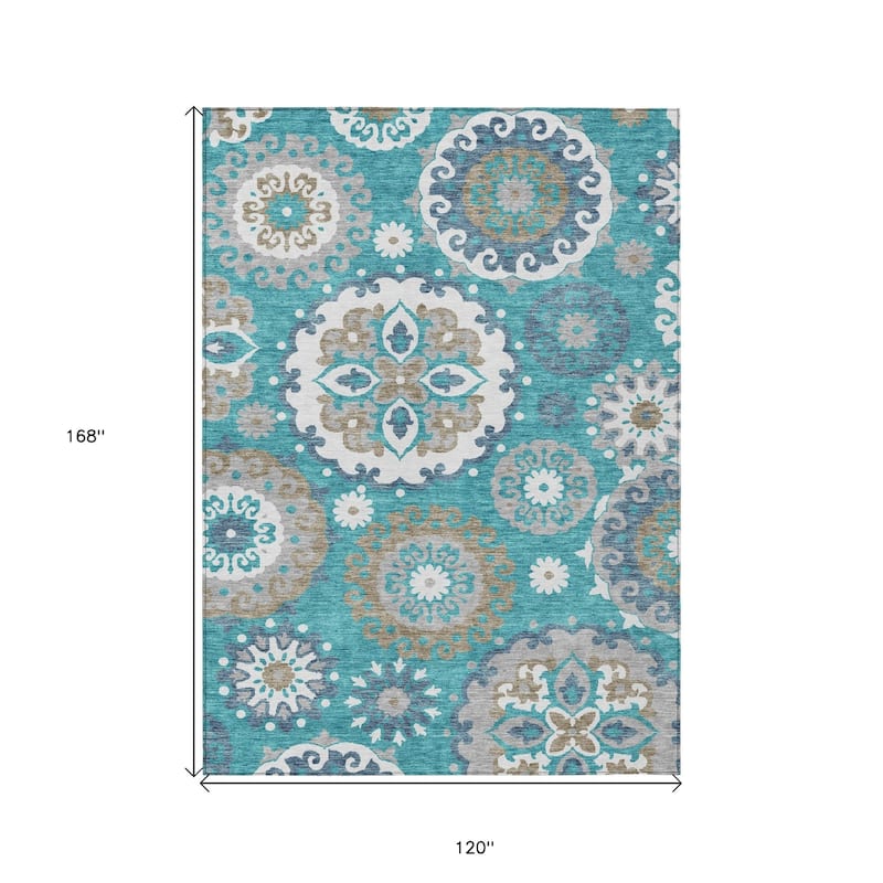 HomeRoots Floral Medallion Transitional Rectangle Outdoor Rug